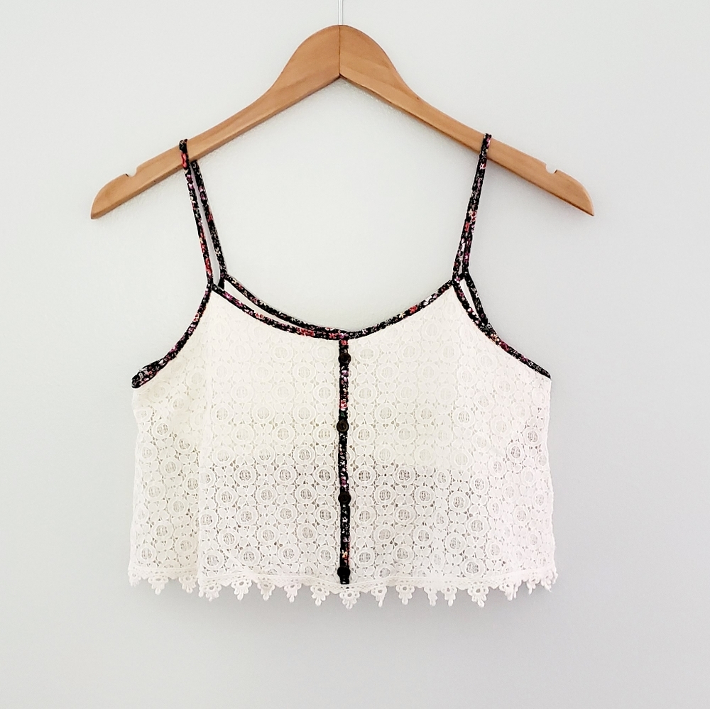 Paper Crane lace crop top cream floral small